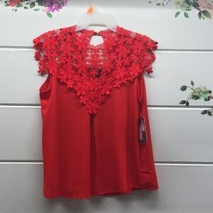 Elegant Red Sleeveless Embellished Blouse